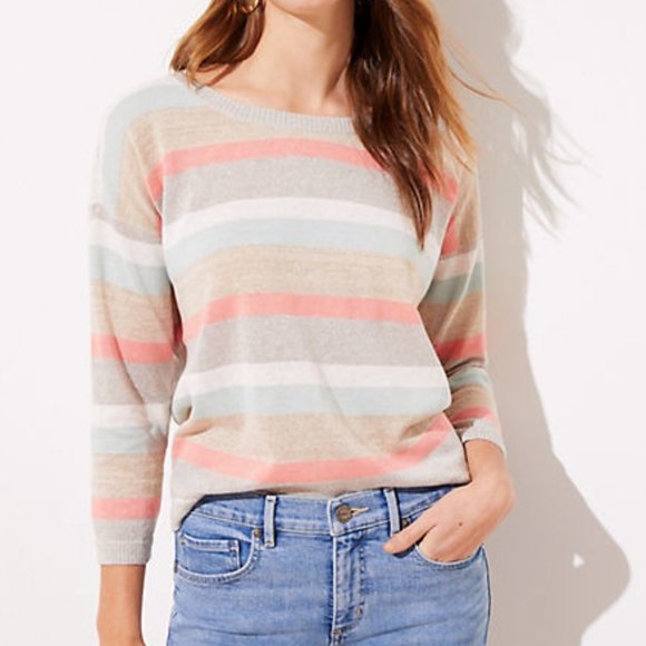 LOFT Sweaters - LOFT Shimmer Striped 3/4 Sleeve Sweater Size Large